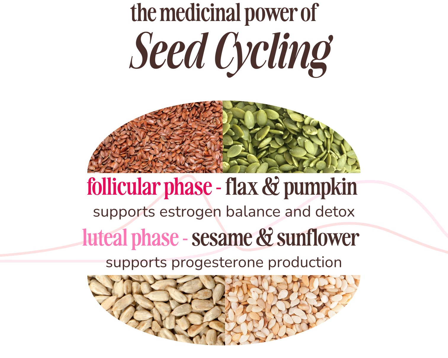 Diagram of seed cycling with text explaining follicular and luteal phases.